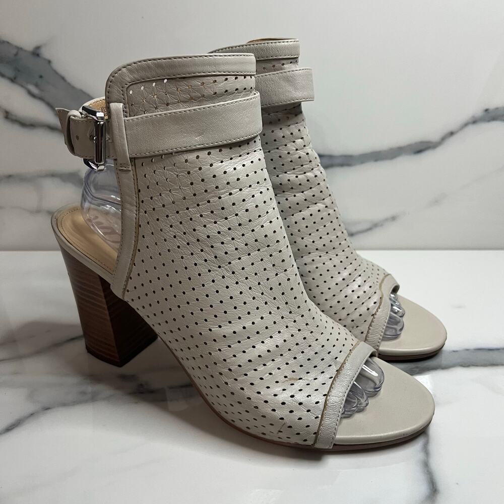 Sam Edelman Wmns Gray Leather Emmie Sandals Sz 10 Block Heel Festival Boho FLAW